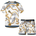Men's Summer Chain 3D Print T-Shirt Shorts Set