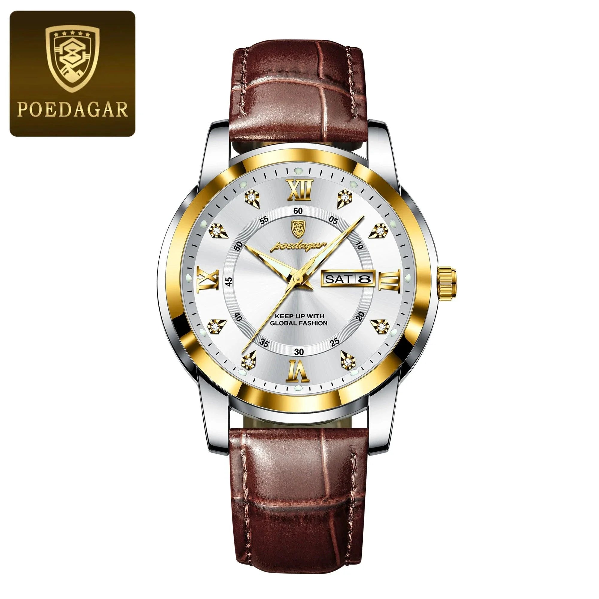 POEDAGAR Waterproof Leather Men's Quartz Watch