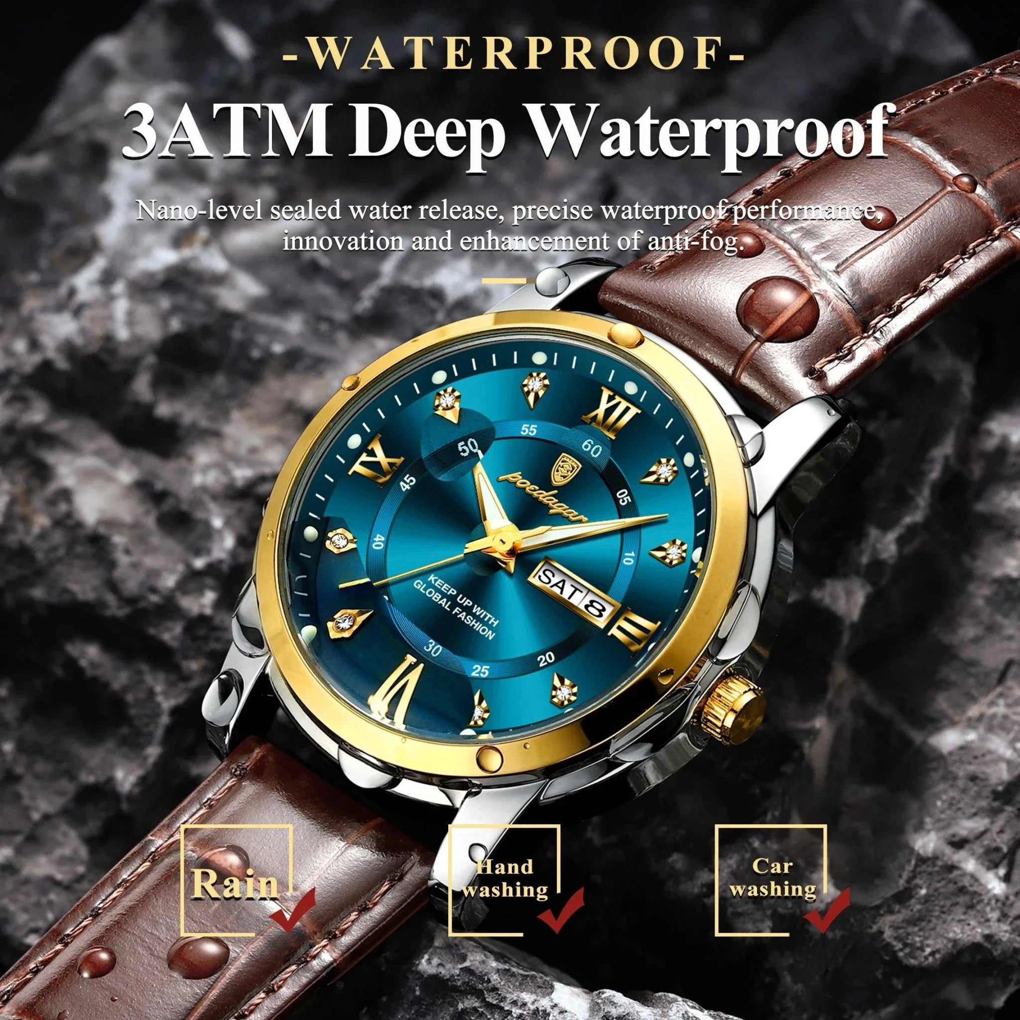 POEDAGAR Waterproof Leather Men's Quartz Watch