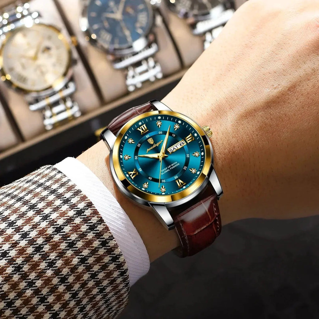POEDAGAR Waterproof Leather Men's Quartz Watch