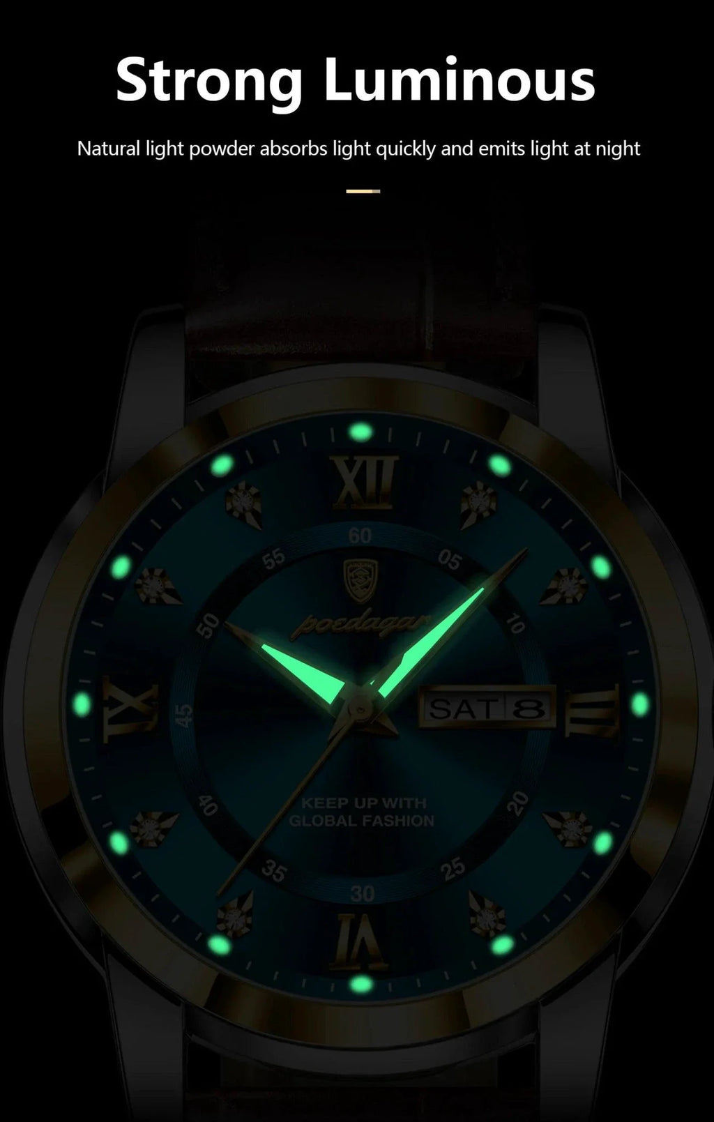 POEDAGAR Waterproof Leather Men's Quartz Watch